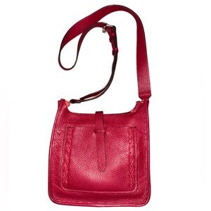 Rebecca Minkoff Unlined Whipstitch Feed Pebbled Leather Crossbody cherry red